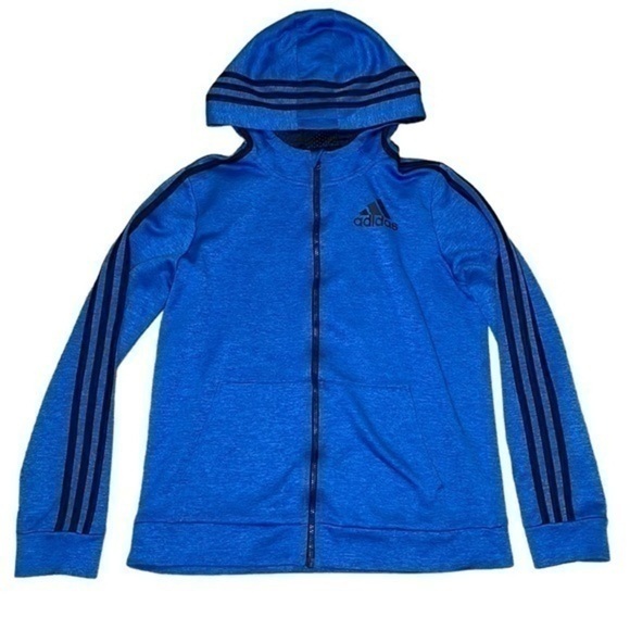 ADIDAS | BLUE ADIDAS FULL ZIP MESH LINED HOODIE - Picture 1 of 7